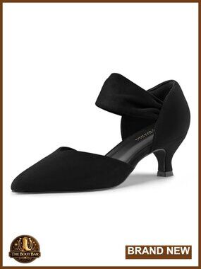 Kitten Heels Pointed Toe Ankle Strap Low Pumps Synthetic Suede Dress Shoes